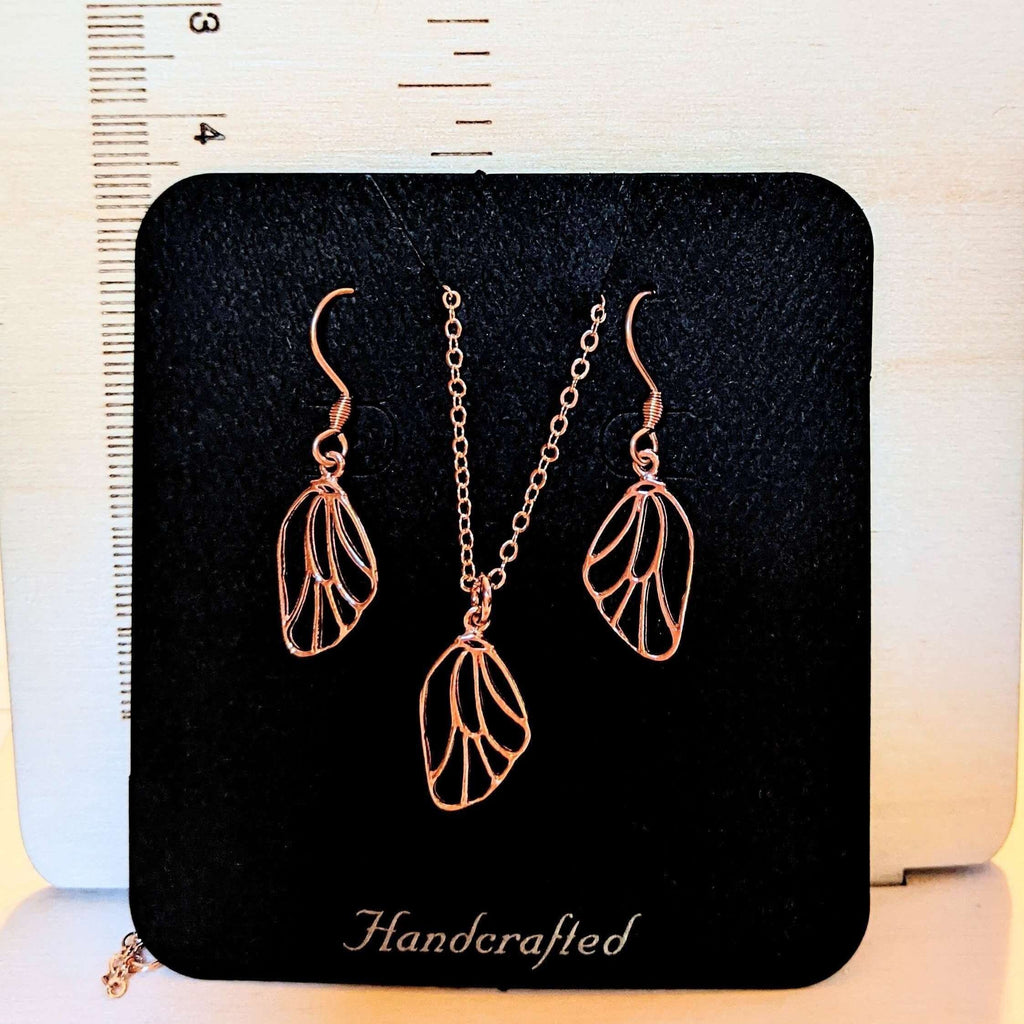 Butterfly/Fairy Wing Rose Gold necklace/earrings set, 18 inch