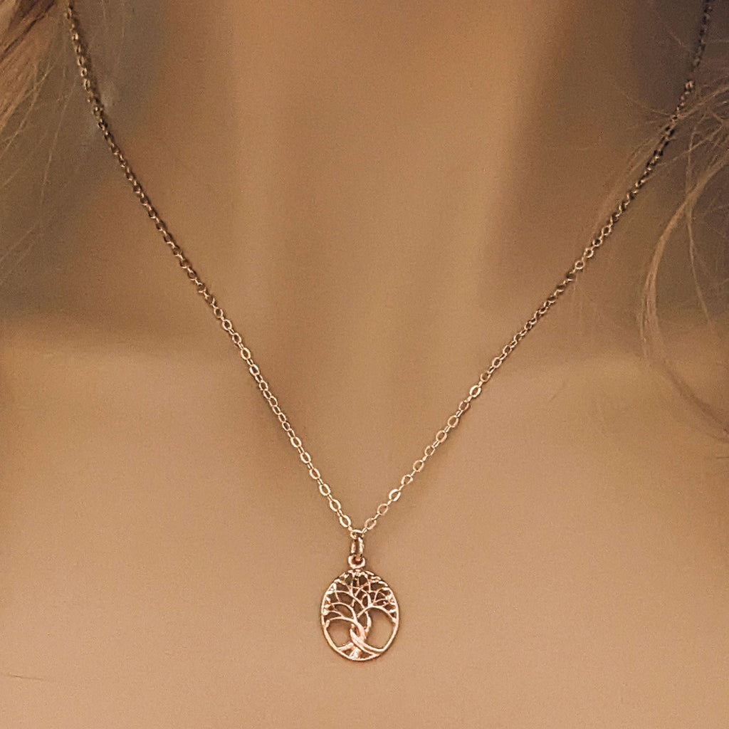 Tree of Life Rose Gold necklace earrings set,18 inch