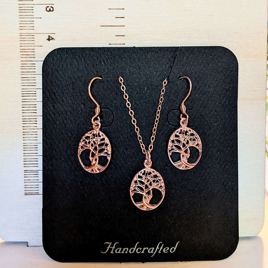 Tree of Life Rose Gold necklace earrings set,18 inch