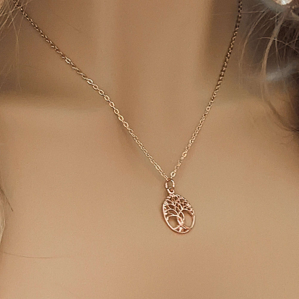 Tree of Life Rose Gold necklace earrings set,18 inch