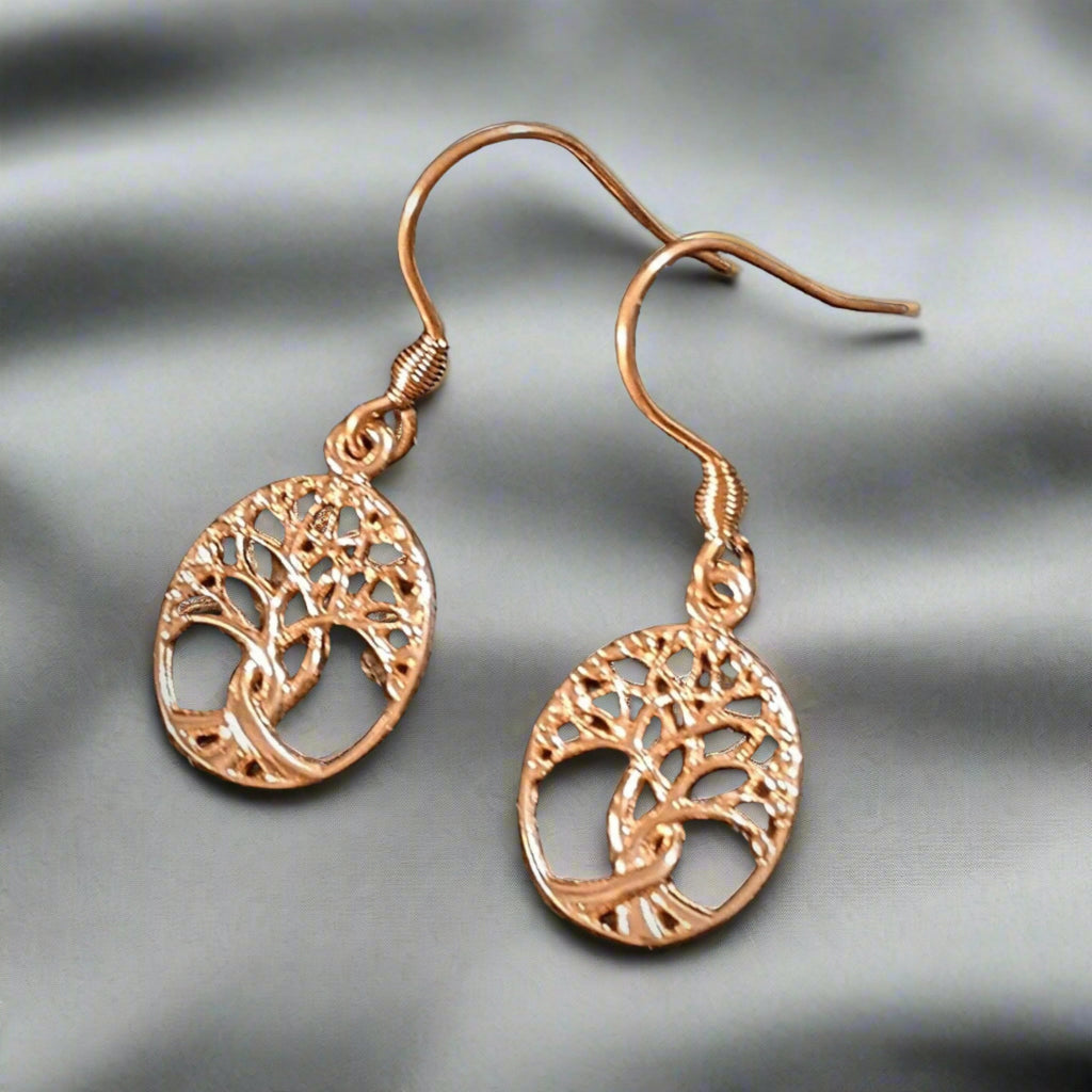 Tree of Life Rose Gold necklace earrings set,18 inch