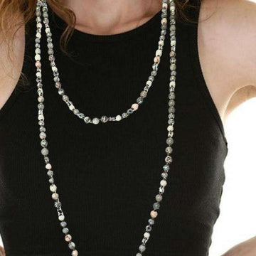 Pink Zebra Jasper Semi-Precious Gemstone Necklace with Pendants- 60 inch