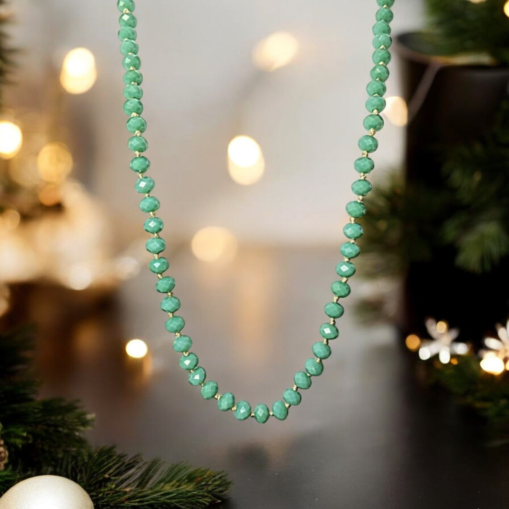 Turquoise Crystal Knotted Necklace -36 inch