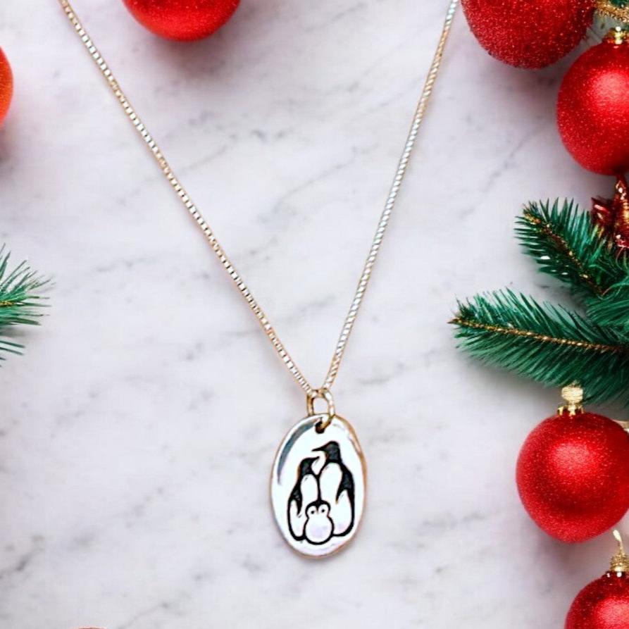 Penguin Family Pendant charm necklace, 22 inch