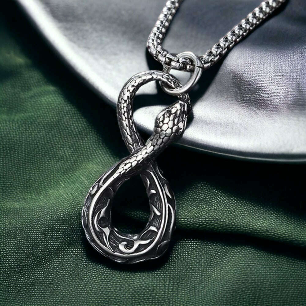 Infinity Snake Pendant, Men's Stainless Steel necklace, 22 inches