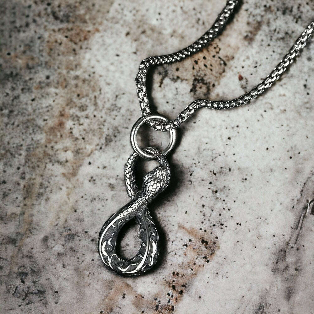 Infinity Snake Pendant, Men's Stainless Steel necklace, 22 inches