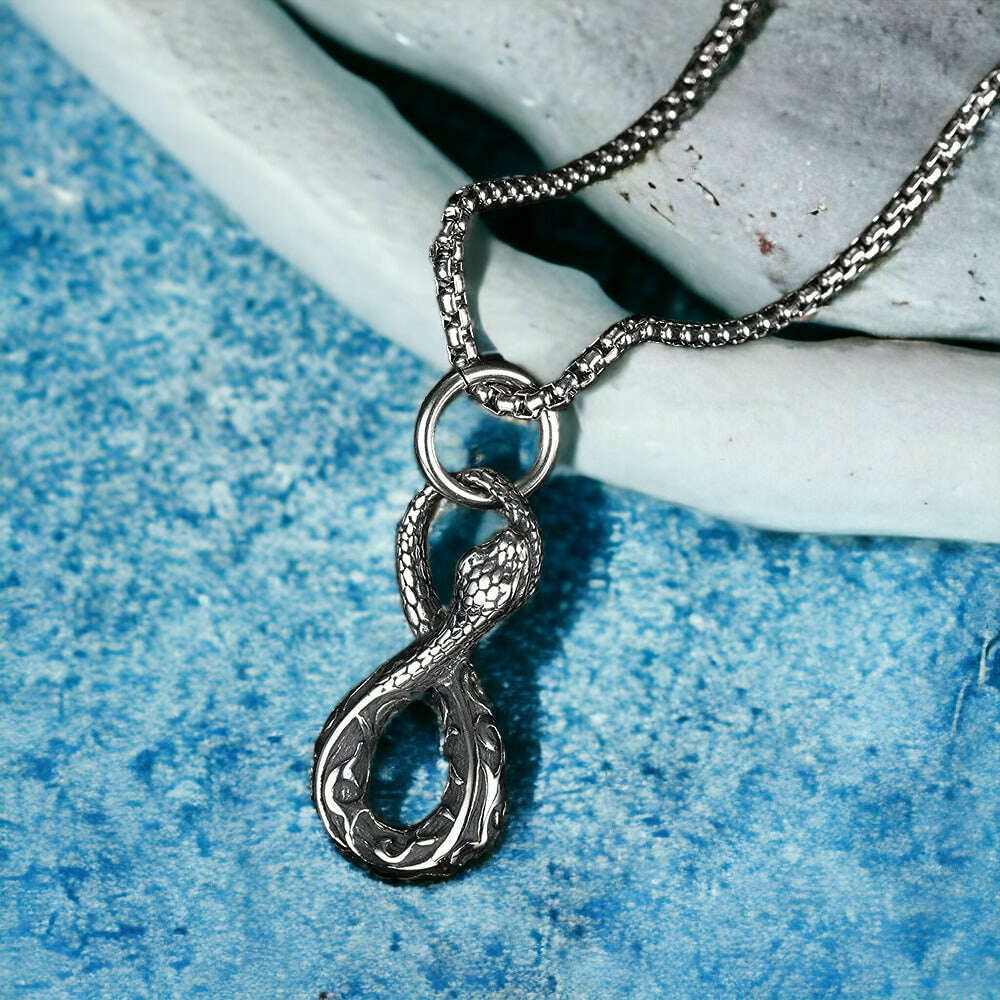 Infinity Snake Pendant, Men's Stainless Steel necklace, 22 inches