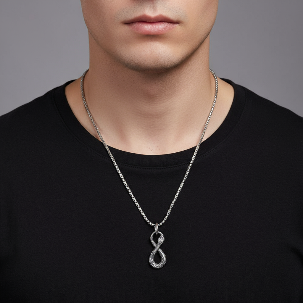 Infinity Snake Pendant, Men's Stainless Steel necklace, 22 inches