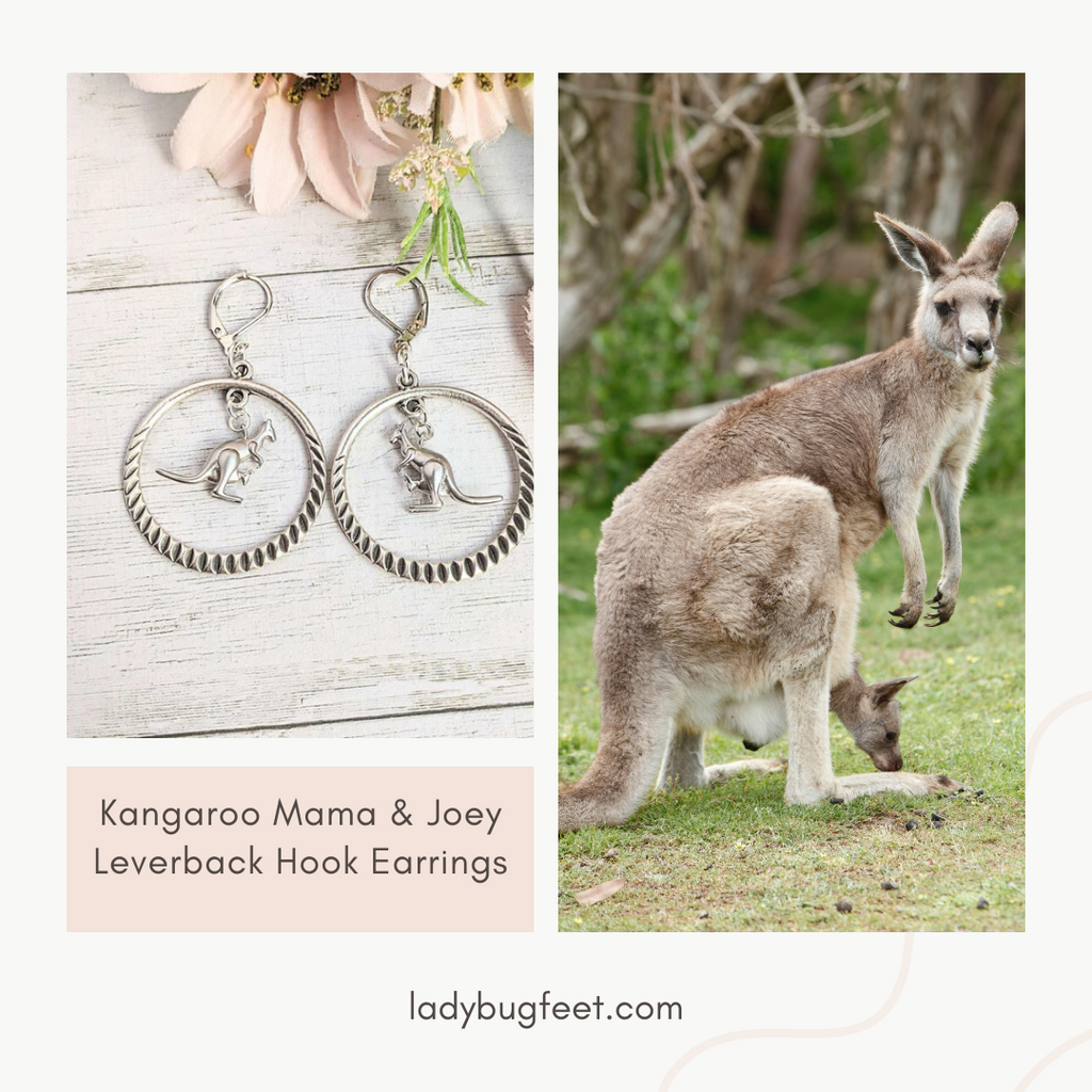 Kangaroo Mama & Joey Leverback Hook Earrings