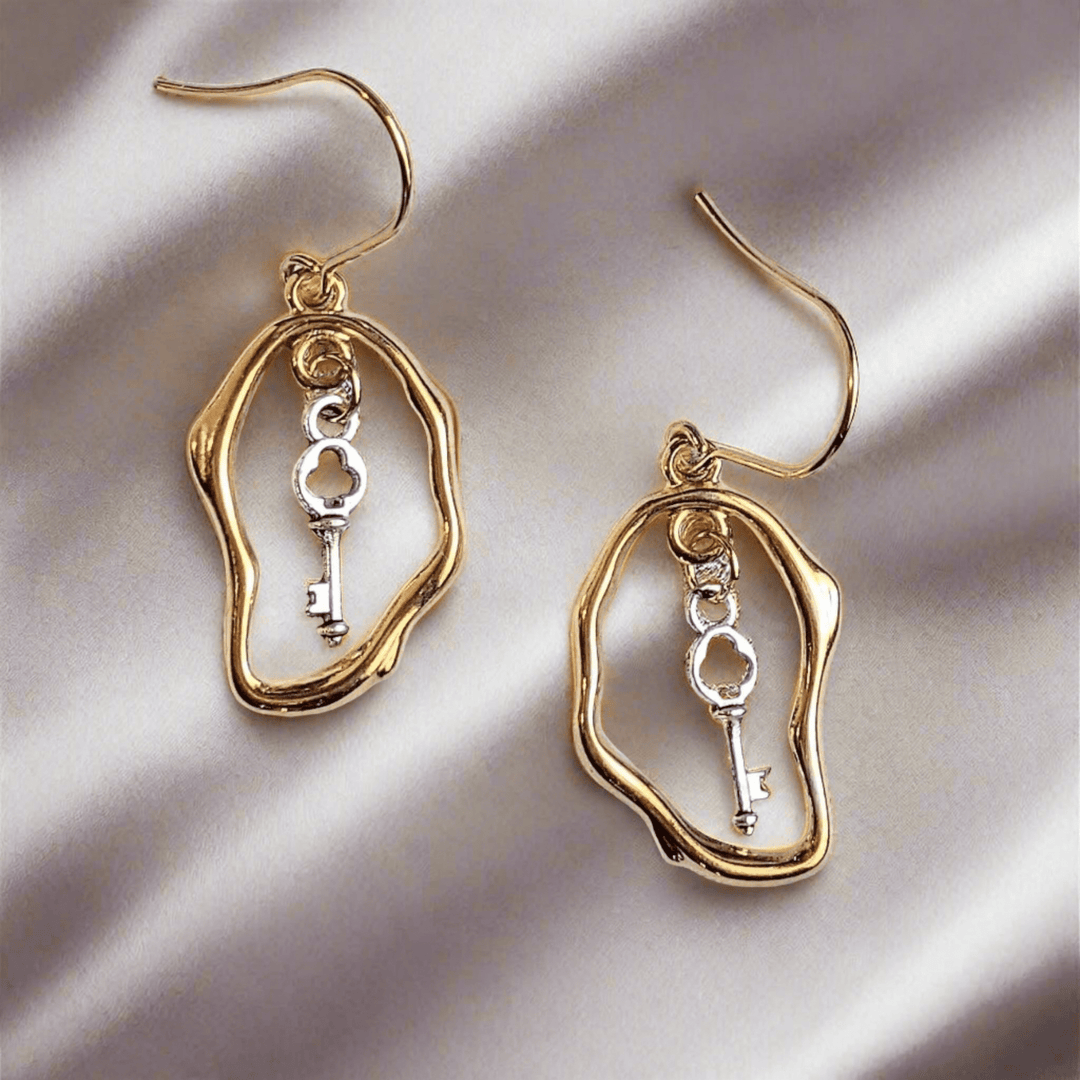 Key to Your Heart dangle earrings, Two-Tone