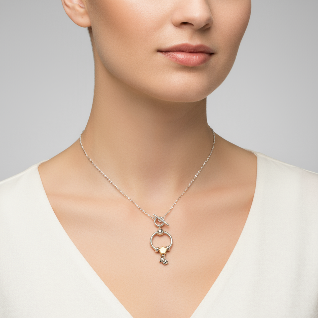 Kitty And Balloon Sterling Silver Toggle Charm Necklace, 20 inches