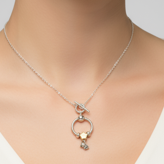 Kitty And Balloon Sterling Silver Toggle Charm Necklace, 20 inches