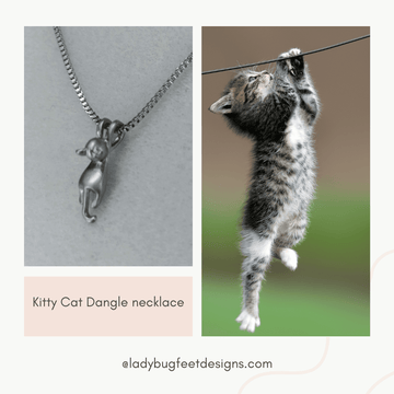 Kitty Cat Dangle necklace, Silver - 18 inch