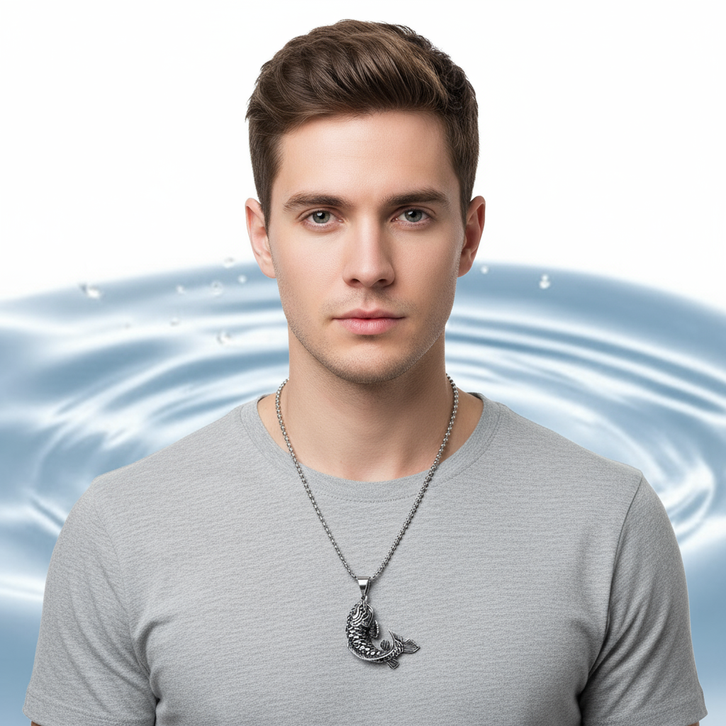 Koi Pendant, Fisherman's necklace, Men's Stainless Steel necklace, 28 inches