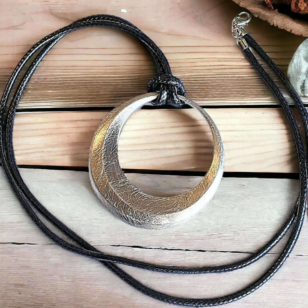 Large Circle Pendant Cord Necklace, 36 inches