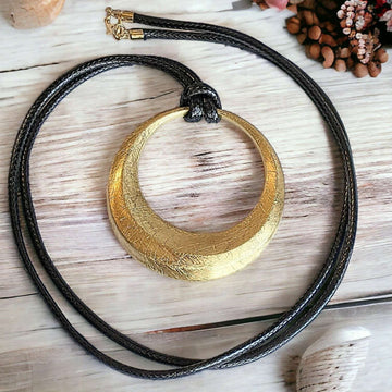 Large Circle Pendant Cord Necklace, 36 inches