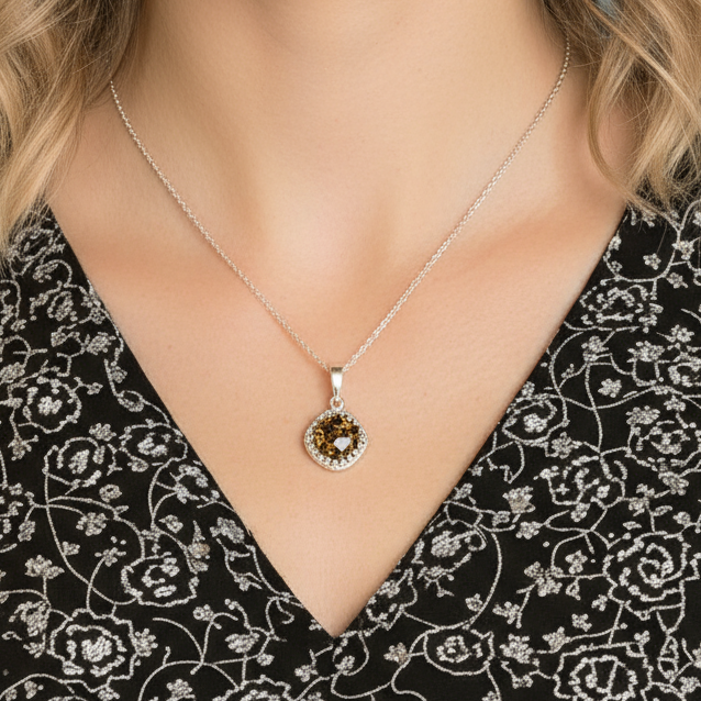 Leopard Print Crystal Pendant charm necklace, Sterling Silver - 22 inch