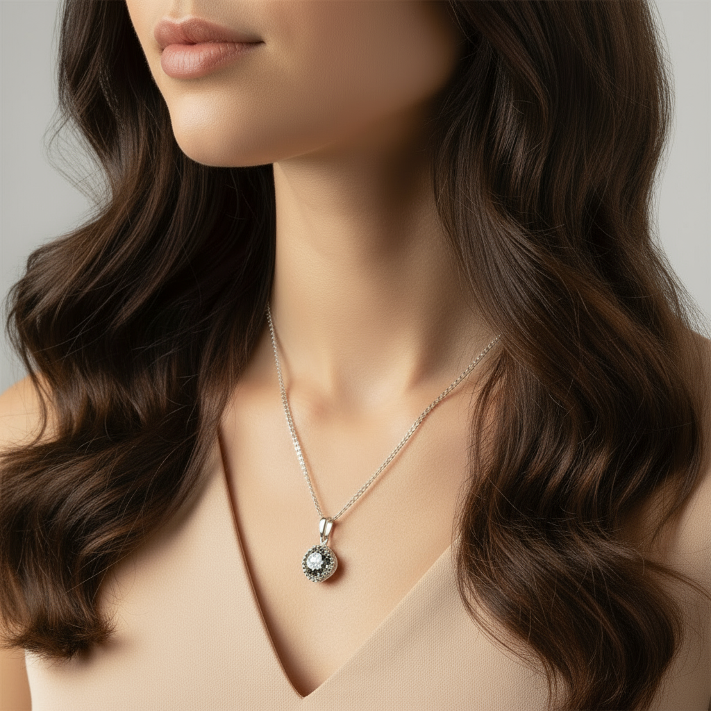 Leopard Print Crystal Pendant charm necklace, Sterling Silver - 22 inch