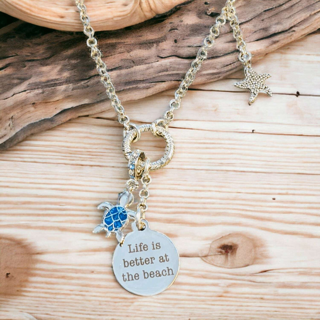 Life is Better On the Beach Charm Keeper Necklace - 18-24 inch