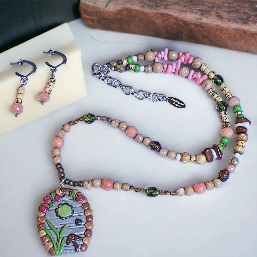 Magical Fairy/Gnome/Hobbit Door Beaded Necklace / Earring Set, 22 inch