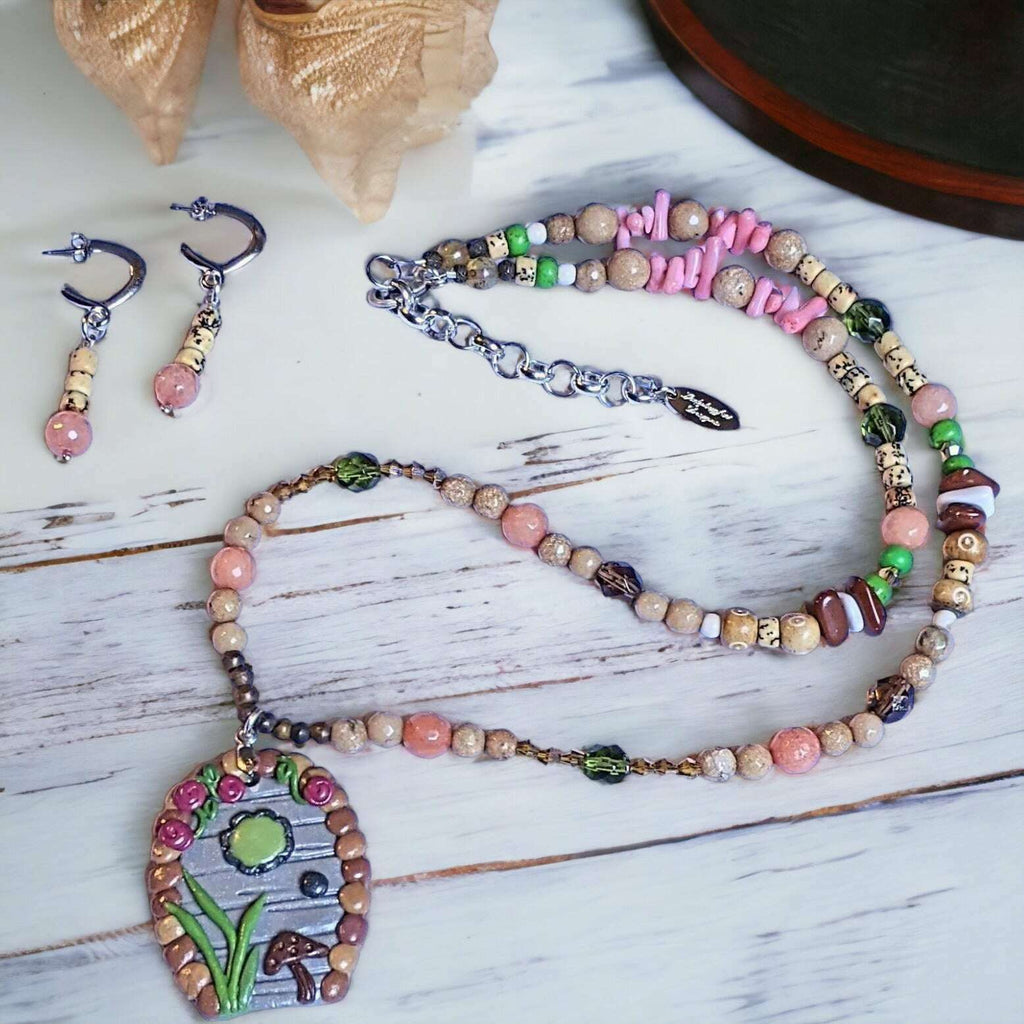 Magical Fairy/Gnome/Hobbit Door Beaded Necklace / Earring Set, 22 inch