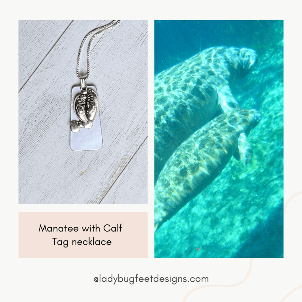 Manatee with Calf Tag necklace, 30 inch