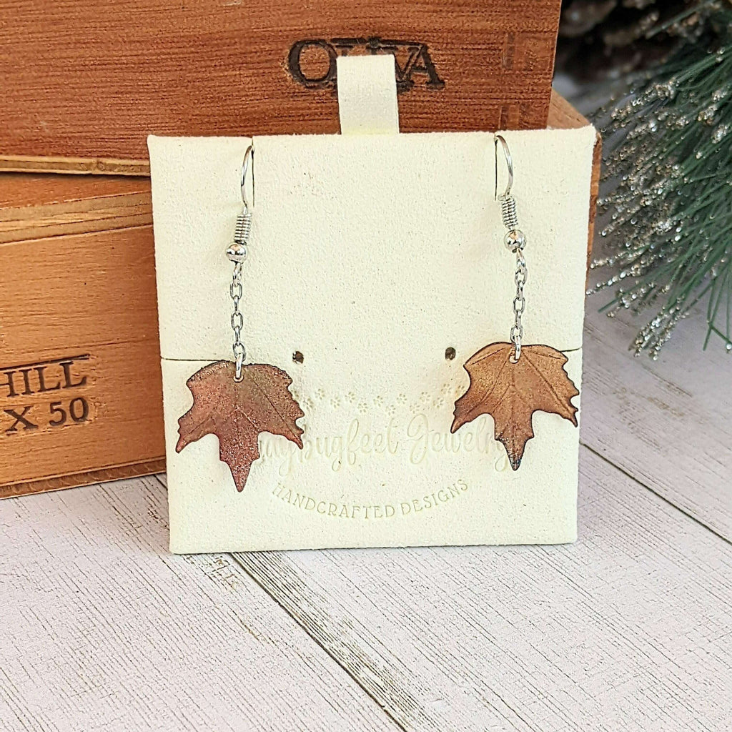 Maple Leaves Dangle Earrings, Silver