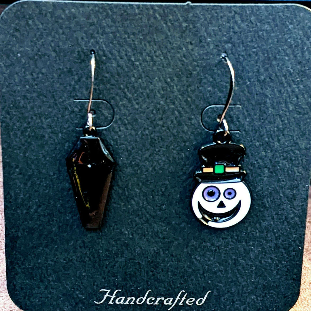 Mismatched Creepy Snowman/Coffin Halloween Earrings VI