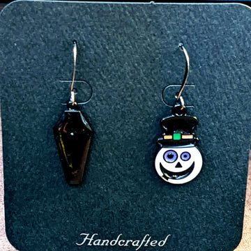 Mismatched Creepy Snowman/Coffin Halloween Earrings VI