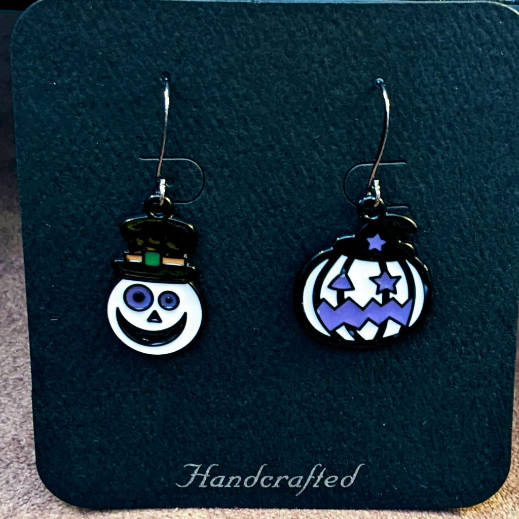 Mismatched Creepy Snowman/Jack-O-Lantern Halloween Earrings V