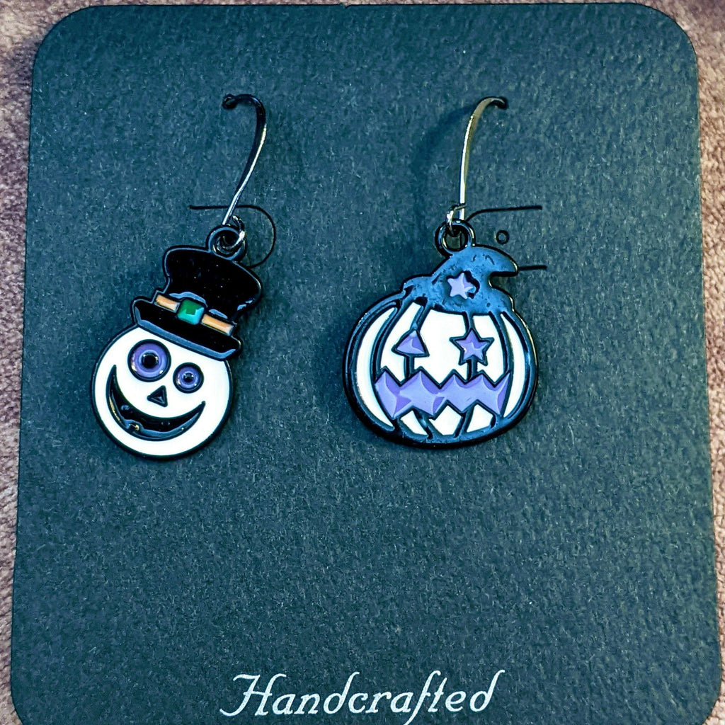 Mismatched Creepy Snowman/Jack-O-Lantern Halloween Earrings V