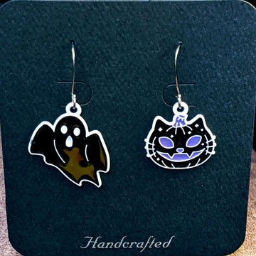 Mismatched Ghost/Cat Halloween Earrings VIII