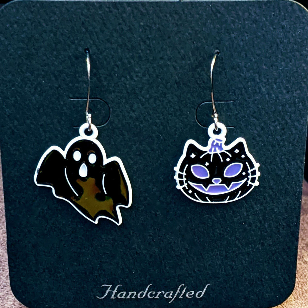 Mismatched Ghost/Cat Halloween Earrings VIII