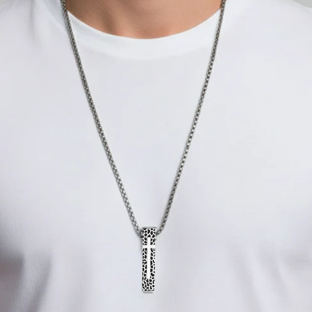Cross Bar pendant necklace, Men's Stainless Steel necklace, 27 inches