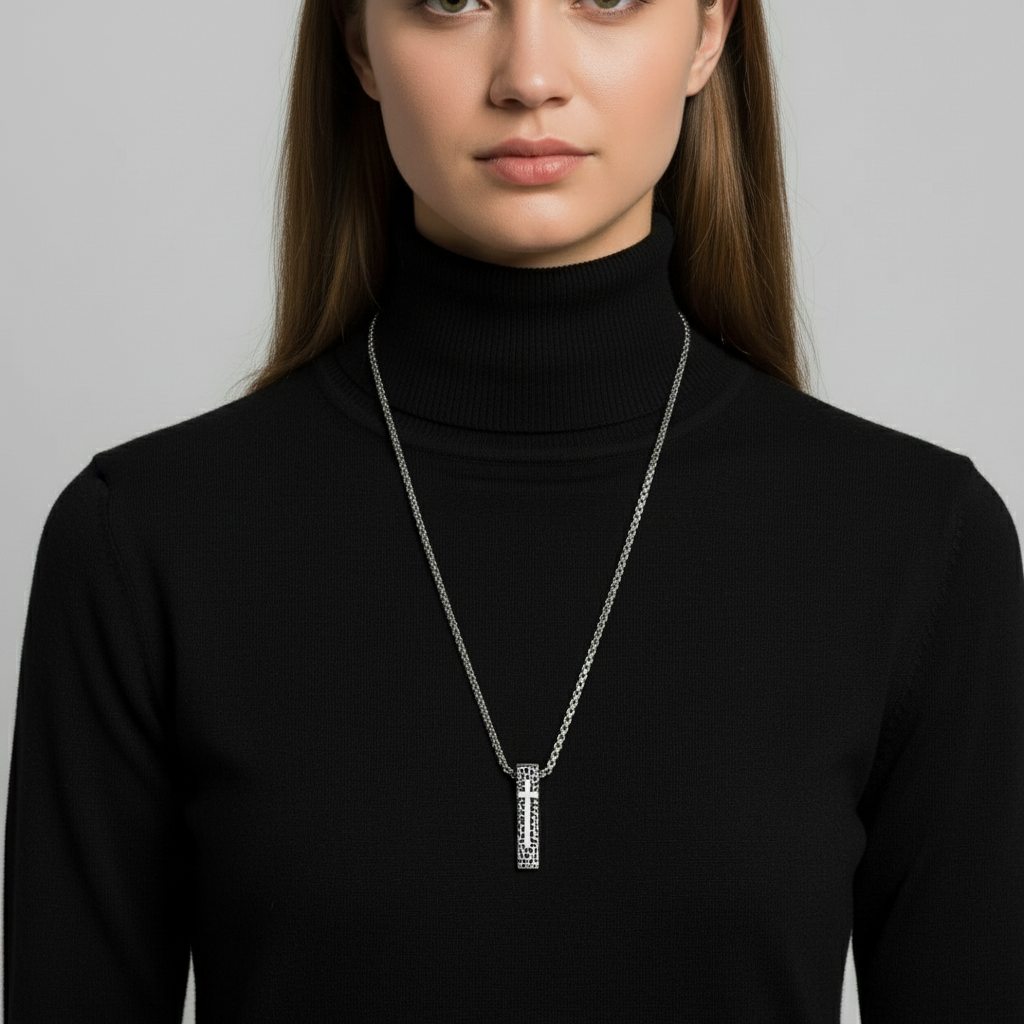 Cross Bar pendant necklace, Men's Stainless Steel necklace, 27 inches