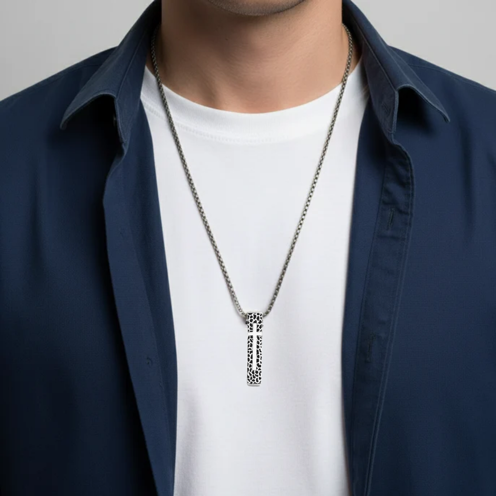 Cross Bar pendant necklace, Men's Stainless Steel necklace, 27 inches