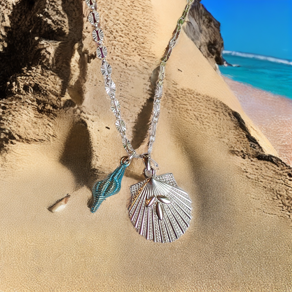 Scallop Beach Shell Sterling Necklace / Earring Set, 20 inch