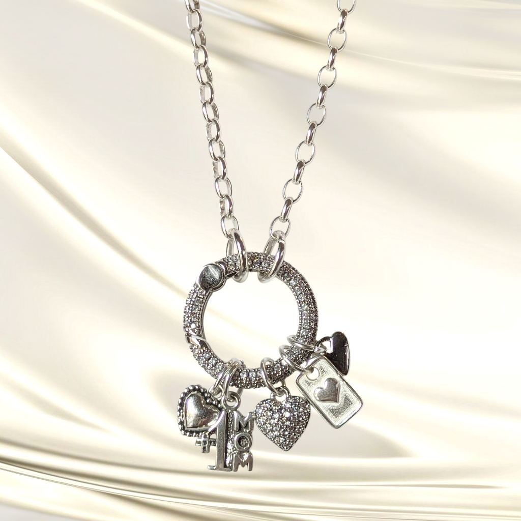#1 Mom Silver CZ Snap Ring Necklace, .925 Sterling Silver - 20 inch
