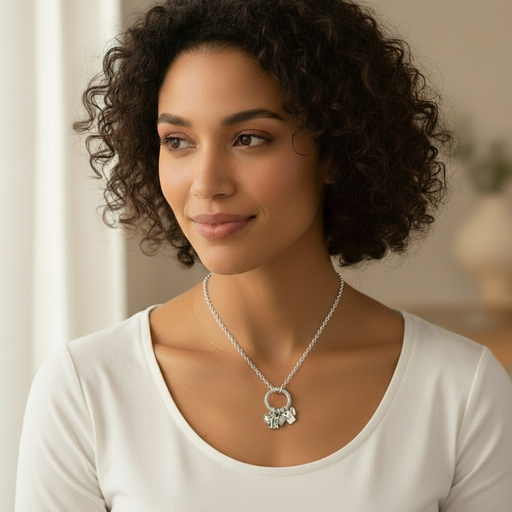 #1 Mom Silver CZ Snap Ring Necklace, .925 Sterling Silver - 20 inch