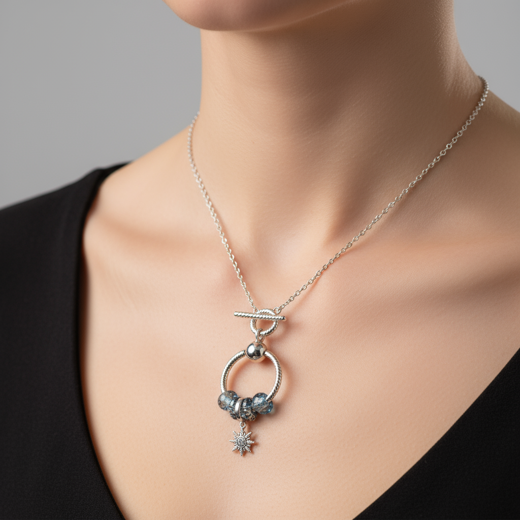 Moon Sun Star II Sterling Silver Toggle Charm Necklace, 20 inches