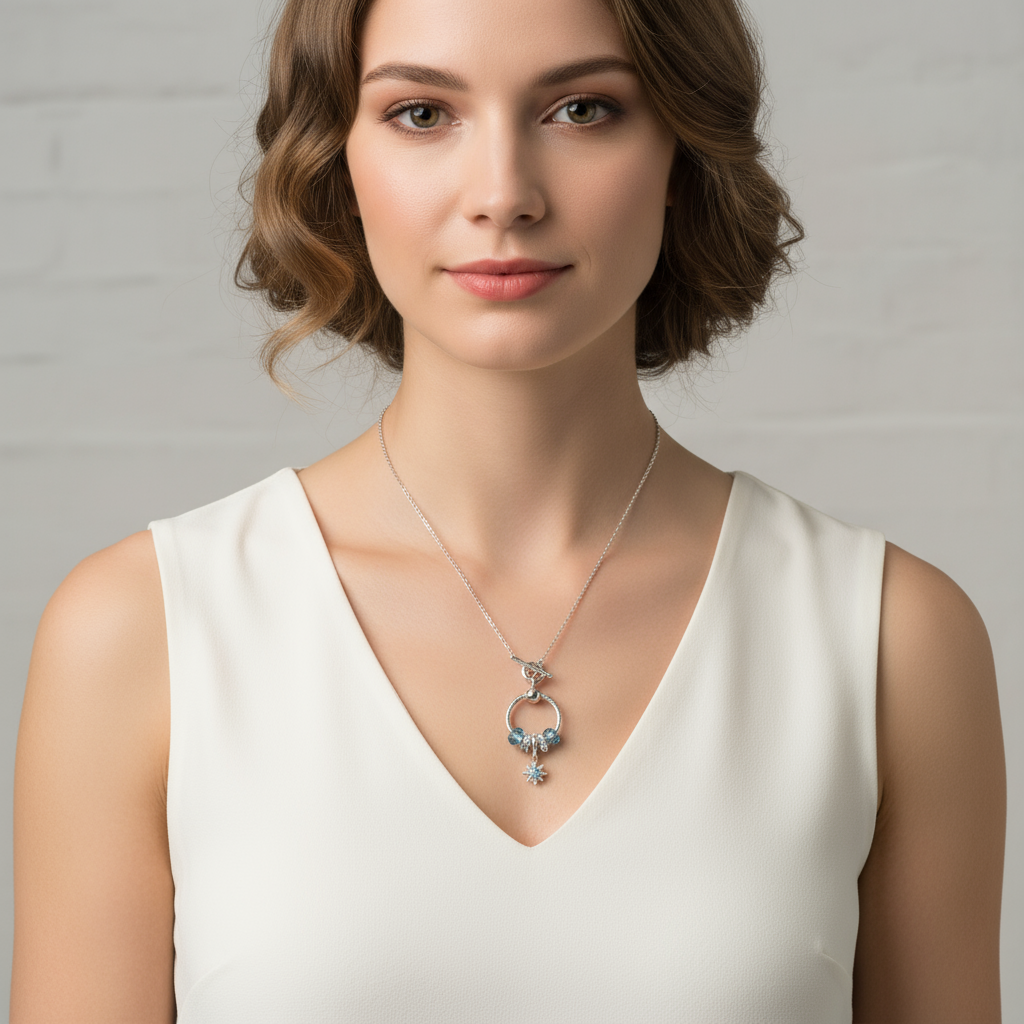 Moon Sun Star II Sterling Silver Toggle Charm Necklace, 20 inches