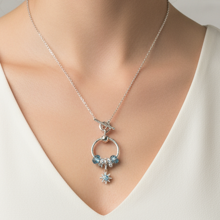 Moon Sun Star II Sterling Silver Toggle Charm Necklace, 20 inches