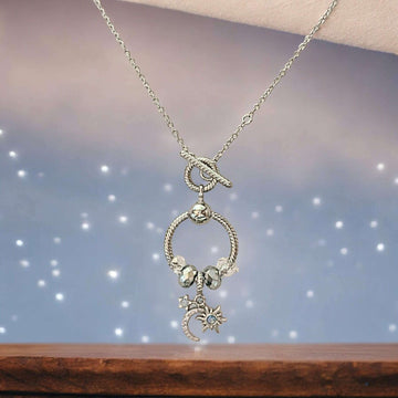 Moon Sun Star Sterling Silver Toggle Charm Necklace, 20 inches