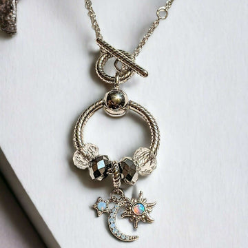Moon Sun Star Sterling Silver Toggle Charm Necklace, 20 inches