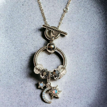 Moon Sun Star Sterling Silver Toggle Charm Necklace, 20 inches