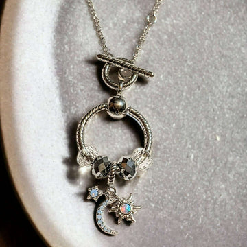 Moon Sun Star Sterling Silver Toggle Charm Necklace, 20 inches
