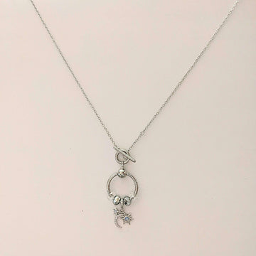 Moon Sun Star Sterling Silver Toggle Charm Necklace, 20 inches