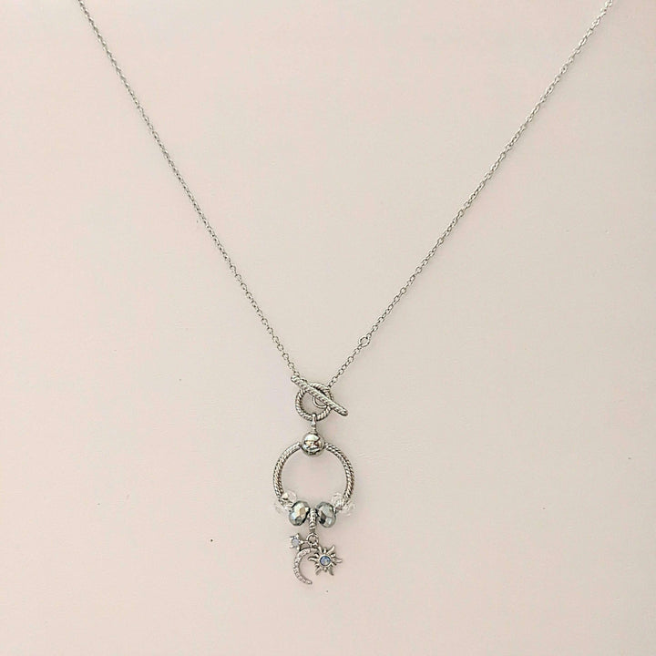Moon Sun Star Sterling Silver Toggle Charm Necklace, 20 inches