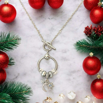 Moon Sun Star Sterling Silver Toggle Charm Necklace, 20 inches