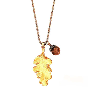 Moonstone Acorn Oak Leaf Necklace, Gold